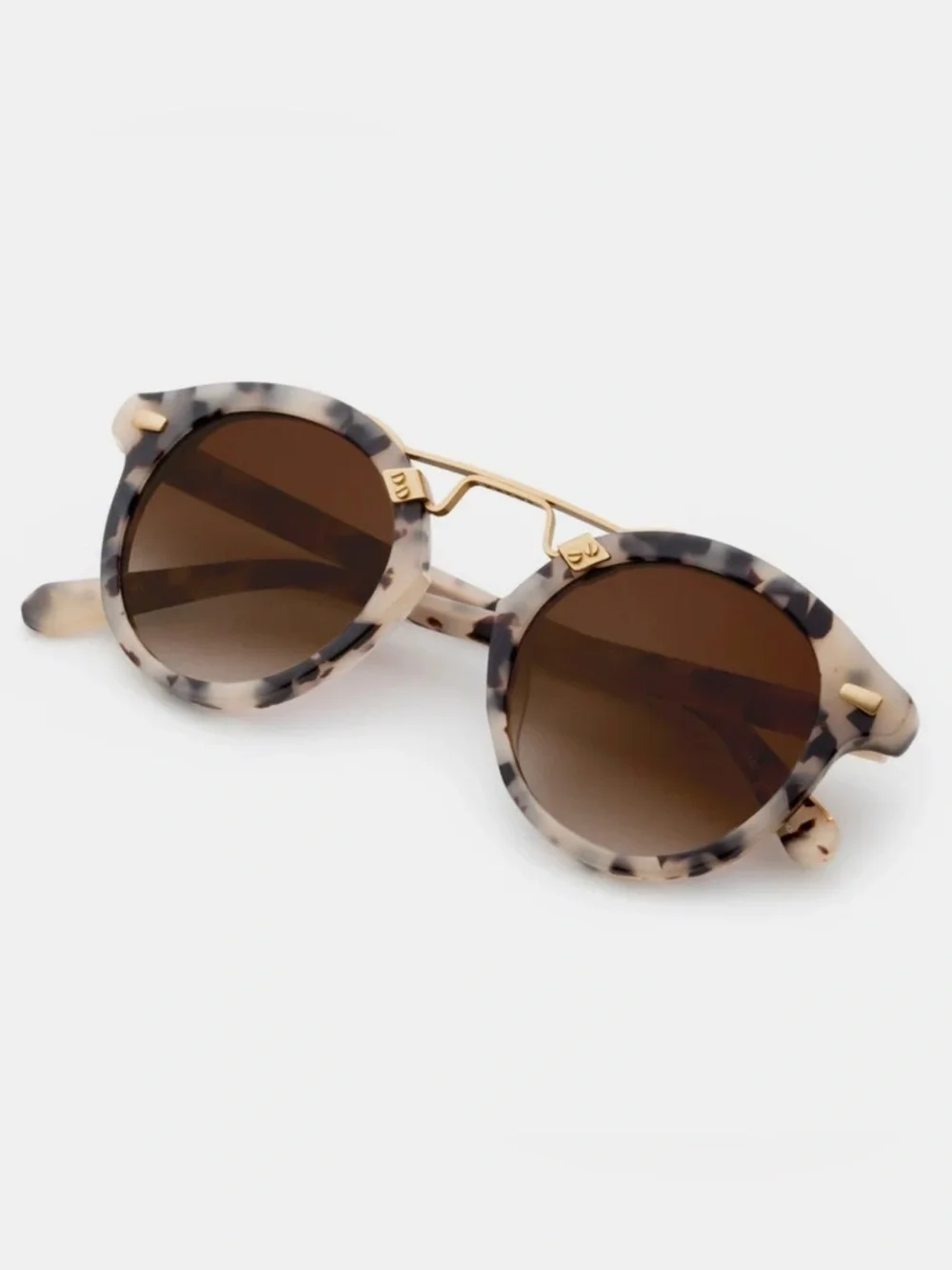 KREWE STL II Matte Oyster 24k Gold Tortoiseshell Round Sunglasses